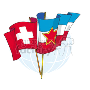 Switzerland, Yugoslavia, and France Flags Illustration on Globe Background