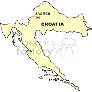 Clipart map of Croatia highlighting the capital city, Zagreb.