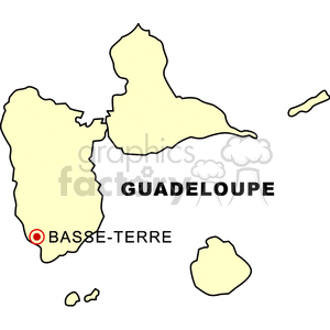 Clipart image of a map showing the island of Guadeloupe with the location of Basse-Terre highlighted.