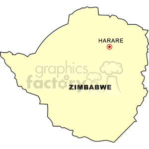 This clipart image features a simple outline map of Zimbabwe, highlighting the country's capital, Harare.