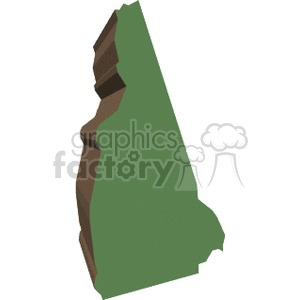 Isometric illustration of the state of New Hampshire in green and brown.