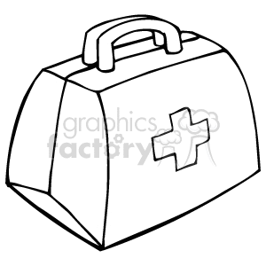 Black and white clipart image of a medical first aid kit with a cross symbol.