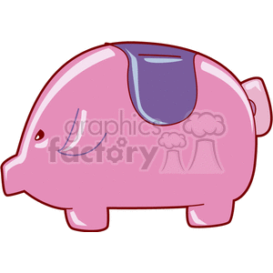 A clipart image of a pink piggy bank with a coin slot on its back.