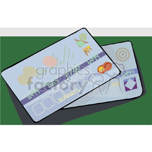 An illustration of two credit cards with various designs and logos, placed on a green and white background.