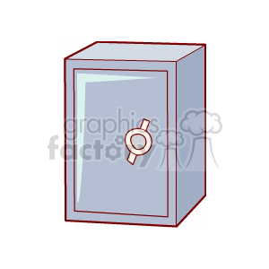 Illustration of a secure metal safe with a combination lock.