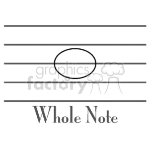 Clipart image showing a whole note on a musical staff, labeled 'Whole Note'.