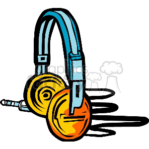 Clipart image of colorful headphones with a music theme.