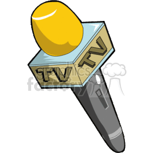   The clipart image depicts a stylized representation of a handheld microphone commonly used in television broadcasting. The microphone features a yellow top, likely representing the mic
