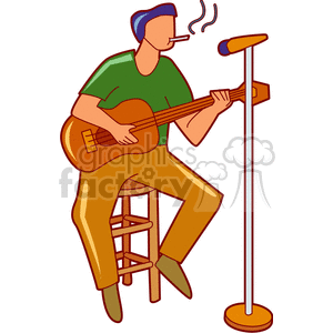 Cartoon Musician Playing Guitar with Microphone