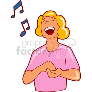 Clipart of a woman singing joyfully with musical notes beside her.