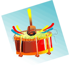 Colorful drum with drumsticks and vibrant ribbons, associated with Cinco de Mayo music celebrations.