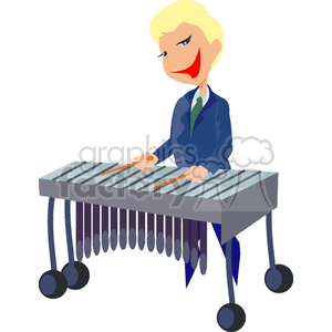 Illustration of a musician playing a vibraphone, characterized by colorful attire and expressive design.