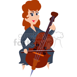 Illustration of a woman playing the cello with a smile, featuring exaggerated cartoon style.