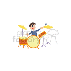 Cartoon Drummer Playing Drum Set