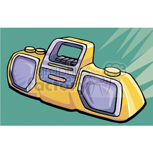 A colorful clipart image of a yellow stereo boombox with speakers.