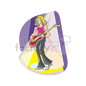 Clipart image of a musician playing an electric guitar under colorful stage lights.