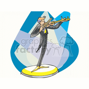 Clipart of a musician playing a violin on stage with a spotlight.