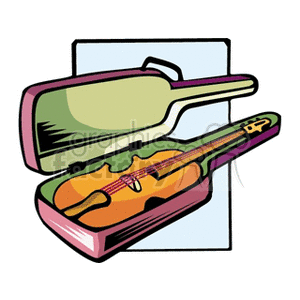 Clipart image of a violin in an open case.