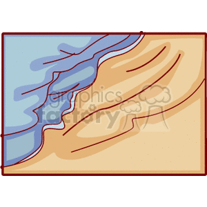 A clipart image depicting an abstract view of a beach with waves reaching the shore.