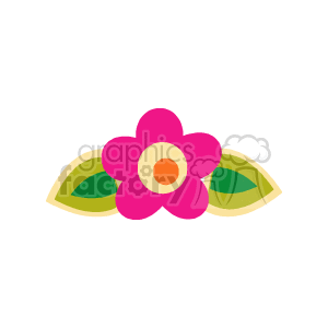 Stylized Pink Flower with Green Leaves