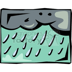 Clipart illustration of dark clouds with falling raindrops symbolizing a thunderstorm.