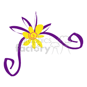 The clipart image depicts a stylized flower with a yellow center and light purple petals, along with a trailing, decorative purple vine or tendril element that gives the impression of the flower's stem or additional foliage.