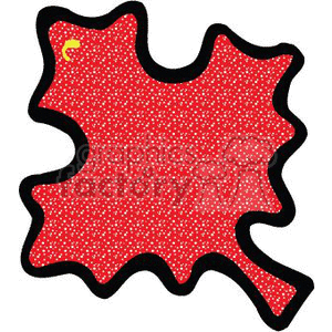 The image is a stylized clipart of a red maple leaf with a speckled pattern. It has a black outline that gives it a cartoonish or graphic appearance. The leaf appears to have a small stem or petiole depicted in a yellow color at the top left corner.