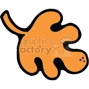 The image is a stylized illustration of an oak leaf. The leaf is predominantly orange with a black outline and has a little stem on one side. There is also a small cluster of blue dots depicting either a natural anomaly or artistic detail.