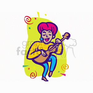 Illustration of a woman playing an acoustic guitar, with vibrant colors and festive elements.