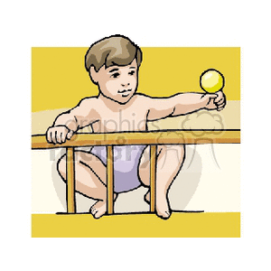 Baby in Crib Holding Rattle