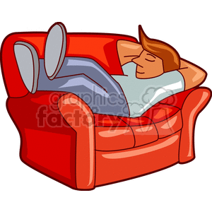 Man Relaxing on Red Armchair