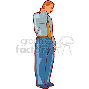 A clipart image of a man holding his neck, appearing stressed or in pain.