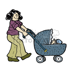 Mother Pushing Baby Stroller