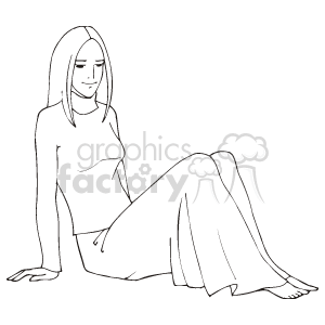 Minimalist Line Drawing of Seated Girl