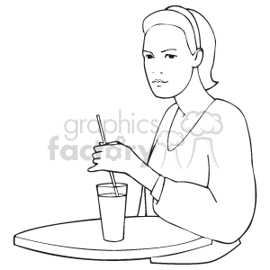 outline of a waitress bringing a drink to a table  