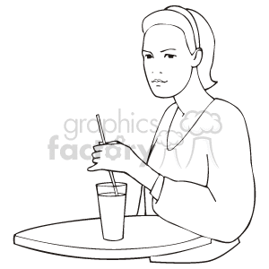 Outline of a waitress bringing a drink to a table