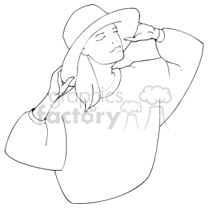The clipart image features a stylized line drawing of a woman wearing a sun hat. The woman appears to be posing or adjusting her hat with one hand while her other hand is near her shoulder. The image has a minimalist and modern style.
