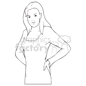 The clipart image features a simplified line drawing of a woman with her hand on her hip. She appears to be standing with confidence. The style is minimalistic, with clear lines outlining her features and clothing. 