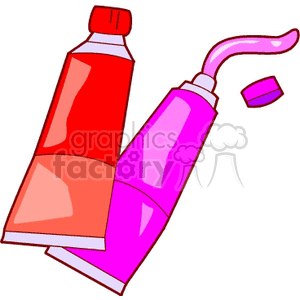 Clipart image of two paint tubes, one red and one pink, with one cap off.