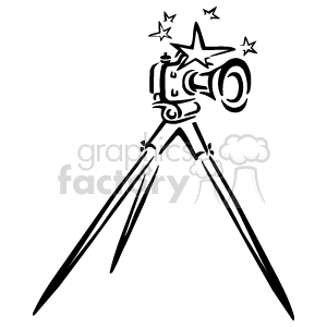 Black and White Camera Sitting on A Tripod with Stars around the Top