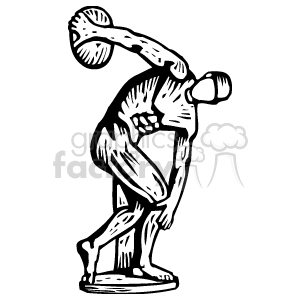This clipart image is a stylized black and white representation of the famous statue of David by Michelangelo, but with a humorous twist: the iconic figure is depicted as if he is throwing a disc, like a discus thrower or a disc golf player.