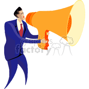 Guy in a business suit holding a megaphone