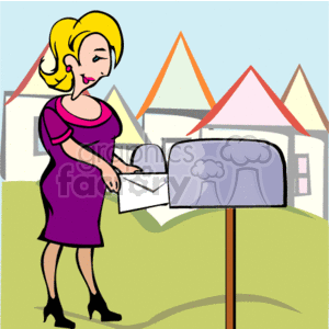 Blonde Woman Getting the Mail out of the Mailbox 