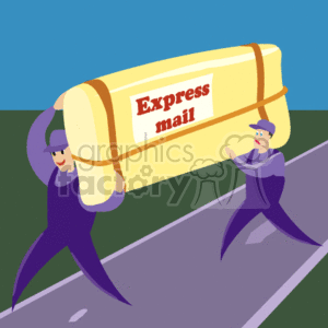 Two Men Carring a Very Large Express Mail Package