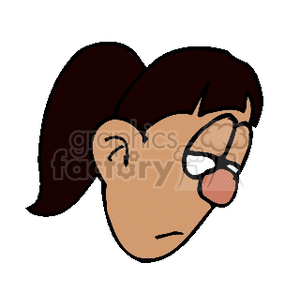 Cartoon illustration of a girl's face with a sad expression.