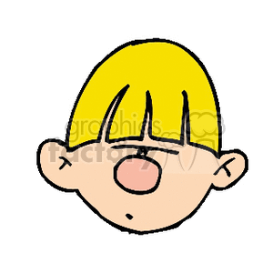 Cartoon illustration of a boy's face with blonde hair and a large nose.