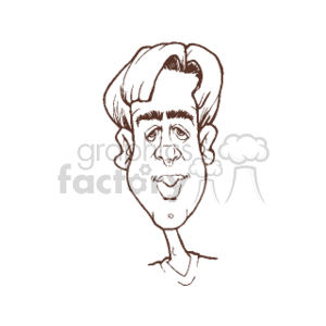 The clipart image depicts a caricature of a young male face, which suggests it may be a boy or a teenager. He has a pronounced hairstyle that sweeps upward and to the side, large ears, a broad smile, and a defined chin. The drawing is stylized and appears to be a line drawing without color.