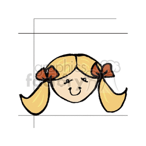 Clipart image of a smiling girl's face with blonde hair and pigtails.