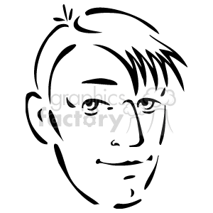 The clipart image features a line drawing of a person's face. It is a simple, black-and-white representation with minimal detail, highlighting facial features such as the eyes, nose, mouth, and the outline of the face, as well as hair.