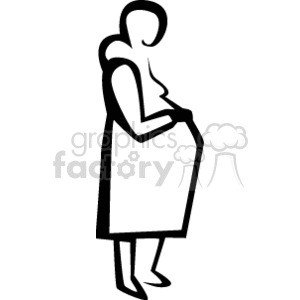 A stylized black and white clipart illustration of a pregnant woman holding her belly.